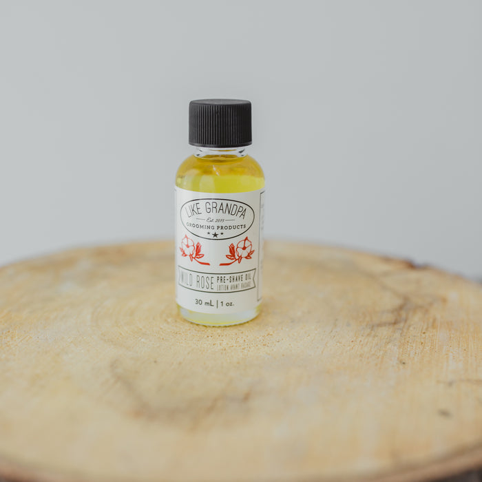 Pre-Shave Oil for wet shaving. All natural oil for your skin in Wild Rose.